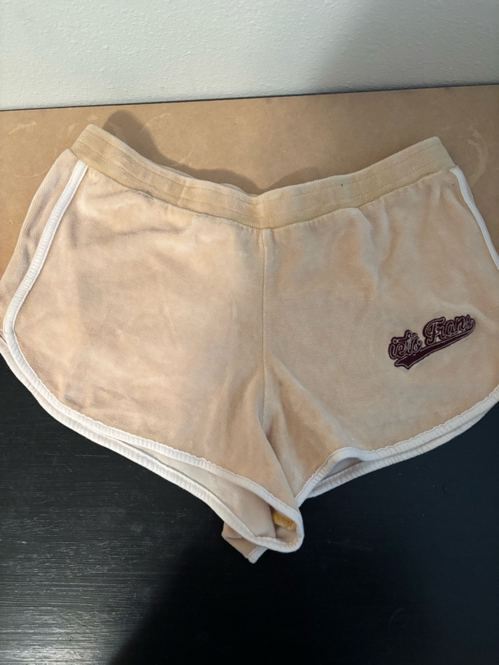 Beige iets Fran’s Women's Lounge Shorts with Script Patch small